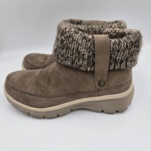 Skechers Women's Booties Size 6.5 Easy Going Heighten Faux Suede Knit Trim Boots